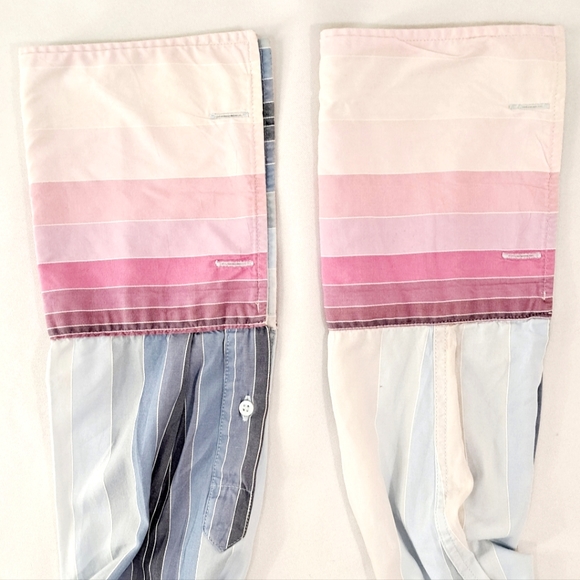 Mens Ted Baker Blue Pink Stripe Buttondown French Cuff Cotton Dress Shirt 4 L - Picture 4 of 15